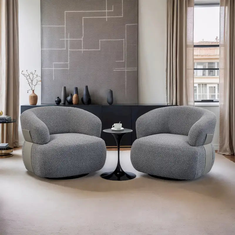 33W 360 Swivel Modern Barrel Chair Accent Chair Set of 2