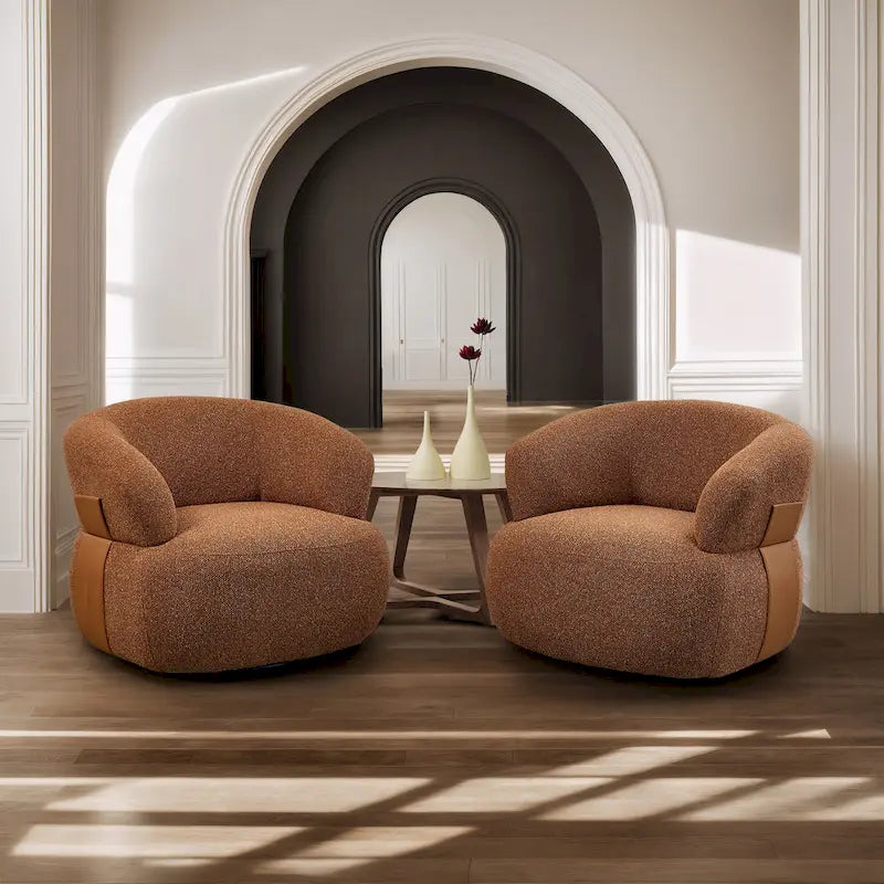 33W 360 Swivel Modern Barrel Chair Accent Chair Set of 2