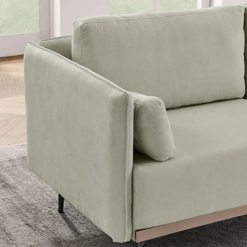 3-Seat Sofa with Stainless Steel Trim,Linen Fabric Couch,w/Metal Legs,for Living Room,Apartment,Office