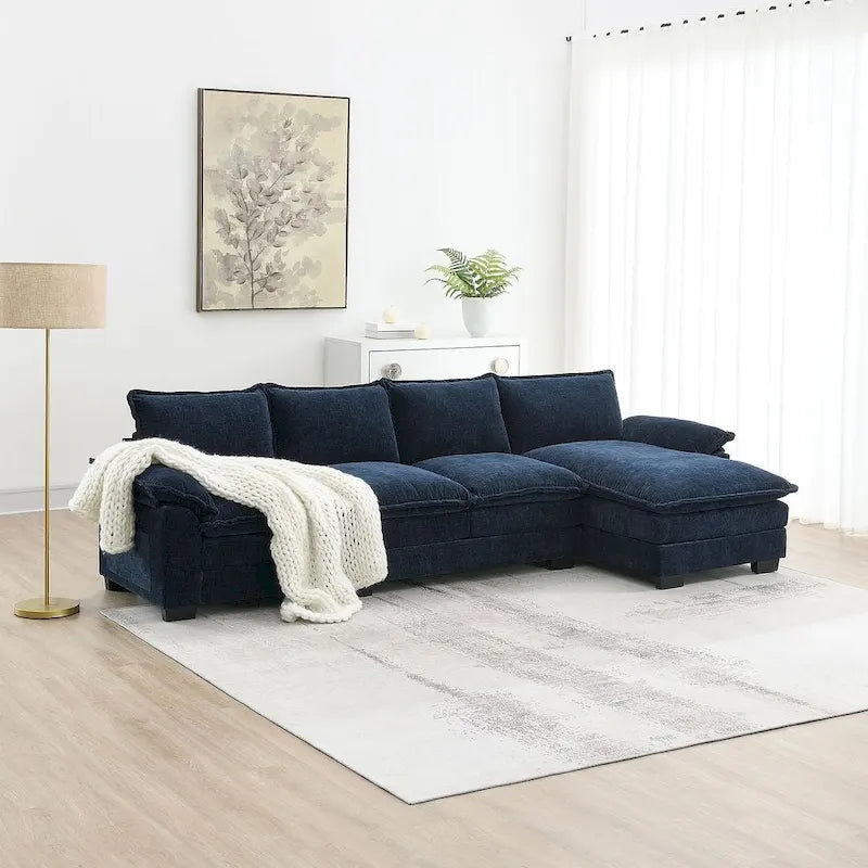 5-seat Chenille L-Shape Sectional Sofa with Reversible Chaise Sleeper Sofa Couch for Living Room, Apartment