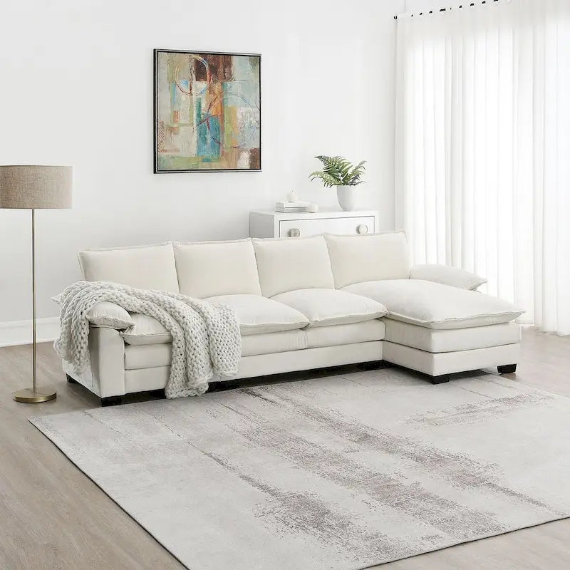 5-seat Chenille L-Shape Sectional Sofa with Reversible Chaise Sleeper Sofa Couch for Living Room, Apartment