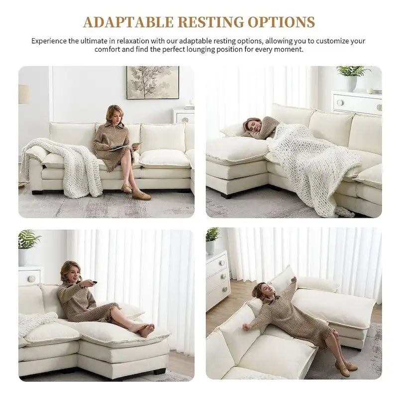 5-seat Chenille L-Shape Sectional Sofa with Reversible Chaise Sleeper Sofa Couch for Living Room, Apartment