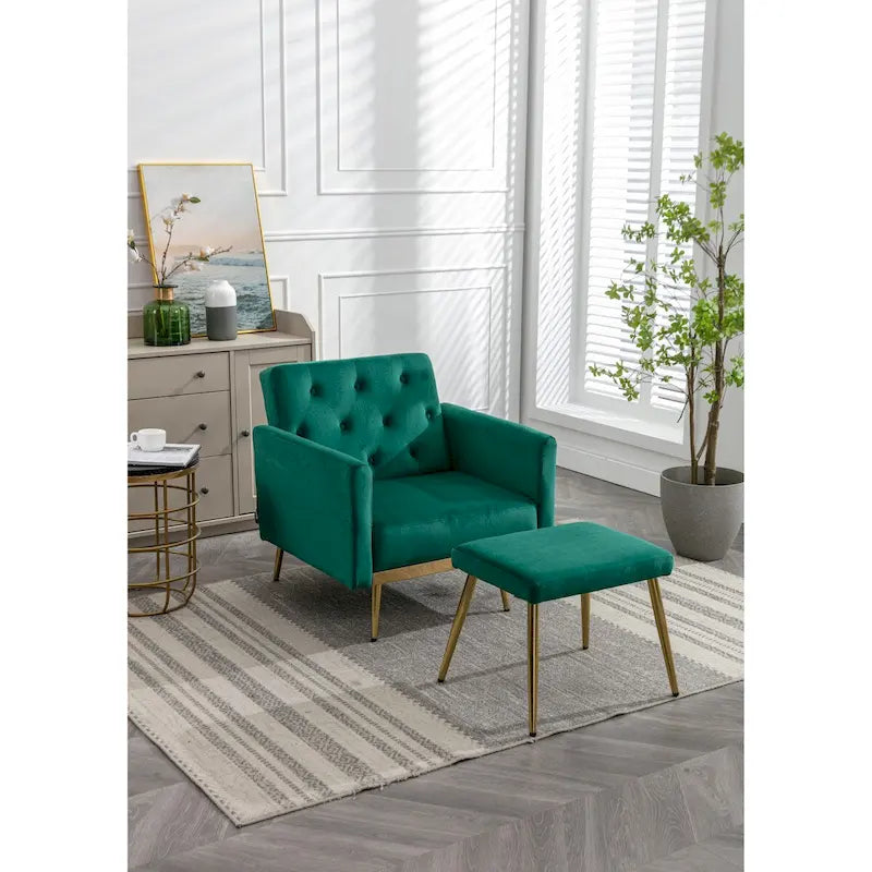 Velvet Accent Chair with Adjustable Armrests and Backrest, Button Tufted Lounge Chair, Single Recliner Armchair with Ottoman