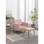 Velvet Accent Chair with Adjustable Armrests and Backrest, Button Tufted Lounge Chair, Single Recliner Armchair with Ottoman
