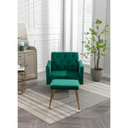 Velvet Accent Chair with Adjustable Armrests and Backrest, Button Tufted Lounge Chair, Single Recliner Armchair with Ottoman