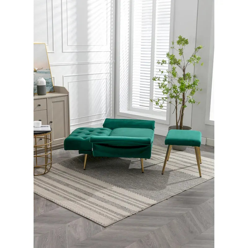Velvet Accent Chair with Adjustable Armrests and Backrest, Button Tufted Lounge Chair, Single Recliner Armchair with Ottoman