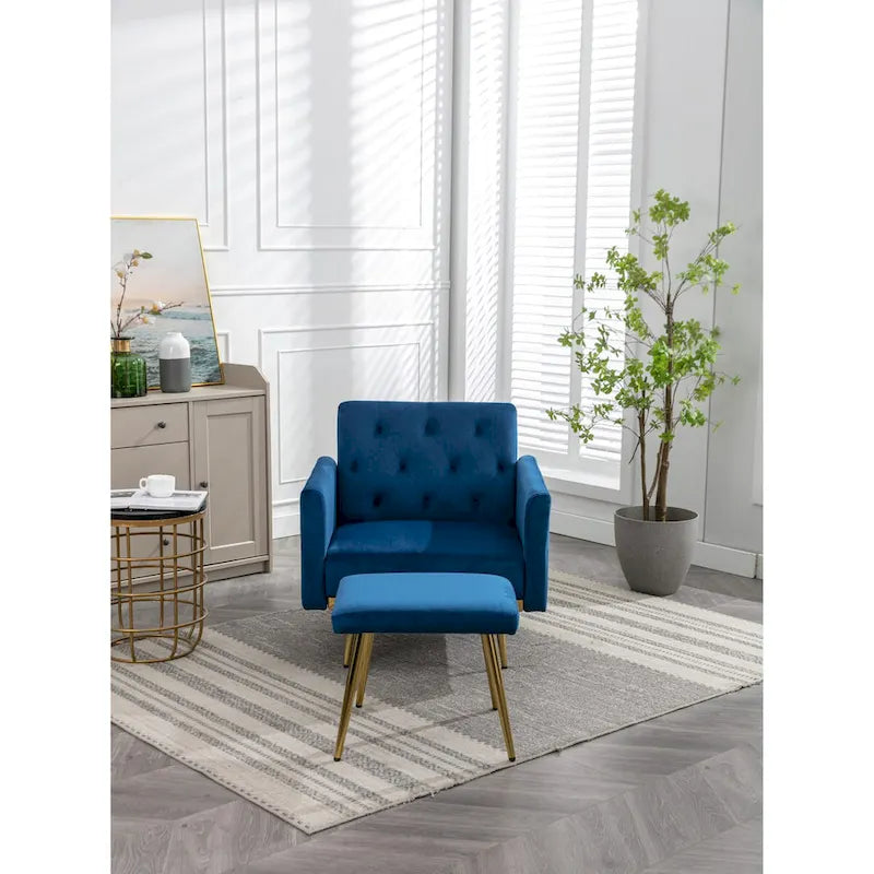 Velvet Accent Chair with Adjustable Armrests and Backrest, Button Tufted Lounge Chair, Single Recliner Armchair with Ottoman