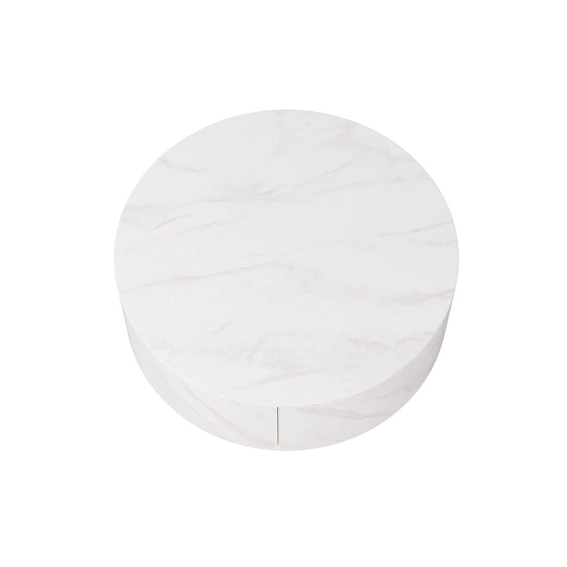 Modern Round Coffee Table with 2 Drawers, Sintered Stone Tabletop and Golden Base