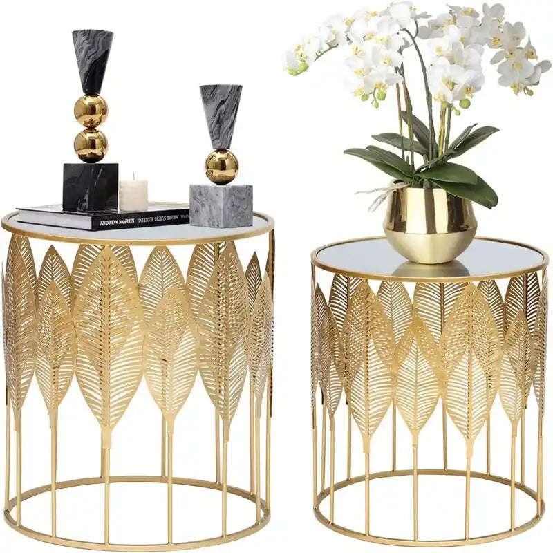 Gold Nesting Side Coffee Table - 13.8D x 13.8W x 23.5H