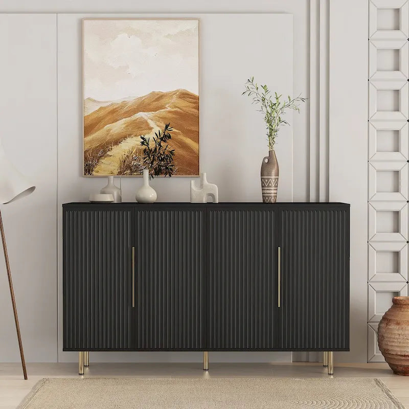 Buffet Cabinet with Storage, Fluted Sideboard Large Buffet with Adjustable Shelves, Credenza, Accent Cabinet Console Table