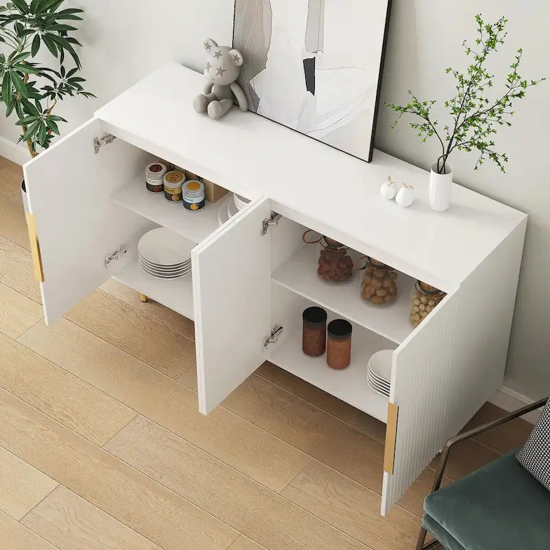 Buffet Cabinet with Storage, Fluted Sideboard Large Buffet with Adjustable Shelves, Credenza, Accent Cabinet Console Table