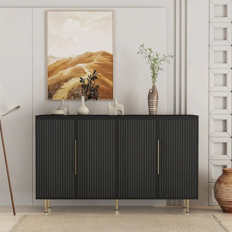 Buffet Cabinet with Storage, Fluted Sideboard Large Buffet with Adjustable Shelves, Credenza, Accent Cabinet Console Table