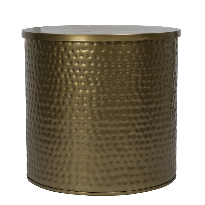 Brass Hammered Metal Drum Table with Lid