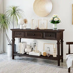 Retro Console Table with 3 Drawers and Bottom Shelf