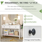 Retro Console Table with 3 Drawers and Bottom Shelf