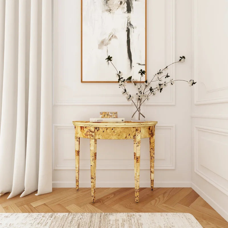 Hampton Demilune Burl 36 Console Table