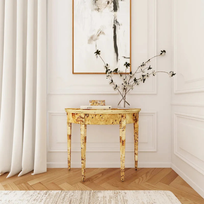 Hampton Demilune Burl 36 Console Table