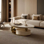 51 Modern Oval Coffee Table, Sintered Stone Top, Gold legs, Drawer - 51.2 X 27.5