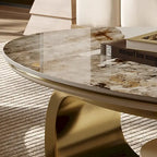 51 Modern Oval Coffee Table, Sintered Stone Top, Gold legs, Drawer - 51.2 X 27.5