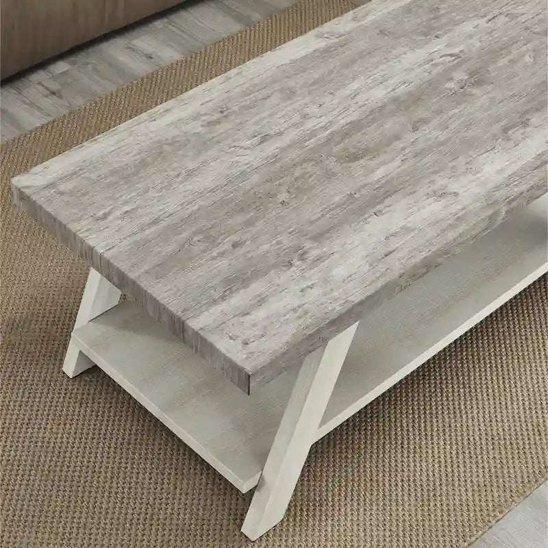 Contemporary 3-Piece Wood Shelf Coffee Table Set