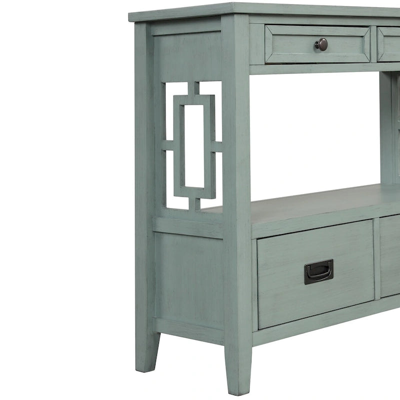 Wood Console Table Entry Sofa Table with 4 Drawers & 1 Storage Shelf for Entryway Living Room Bedroom