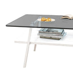 Rectangle Coffee Table,Tempered Glass Tabletop with Metal Legs,Modern Table for Living Room,Glass