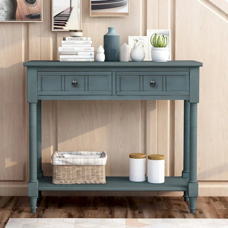 Daisy Series Console Table Traditional Design with Two Drawers and Bottom Shelf Acacia Mangium