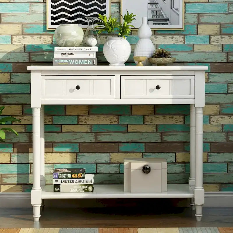 Daisy Series Console Table Traditional Design with Two Drawers and Bottom Shelf Acacia Mangium