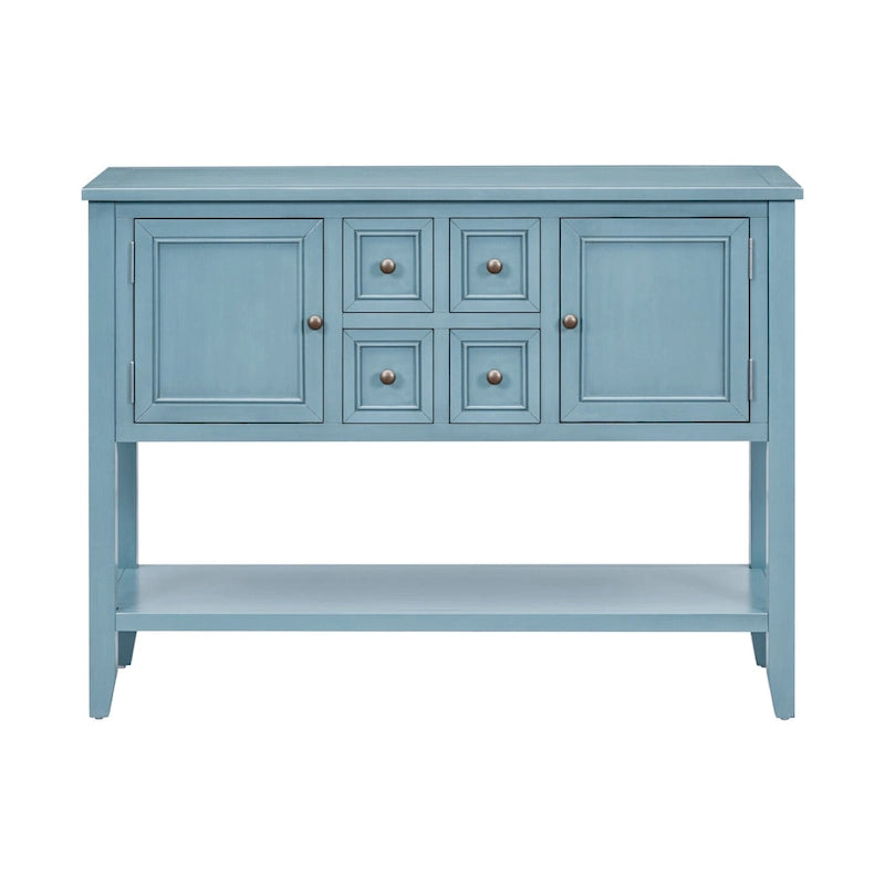 Ample Storage Vintage Console Table with Four Small Drawers and Bottom Shelf for Living Rooms, Entrances and Kitchens
