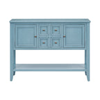 Ample Storage Vintage Console Table with Four Small Drawers and Bottom Shelf for Living Rooms, Entrances and Kitchens