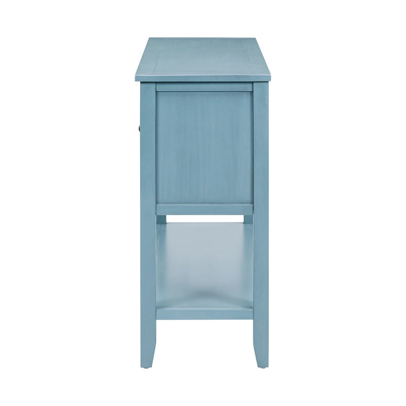 Ample Storage Vintage Console Table with Four Small Drawers and Bottom Shelf for Living Rooms, Entrances and Kitchens