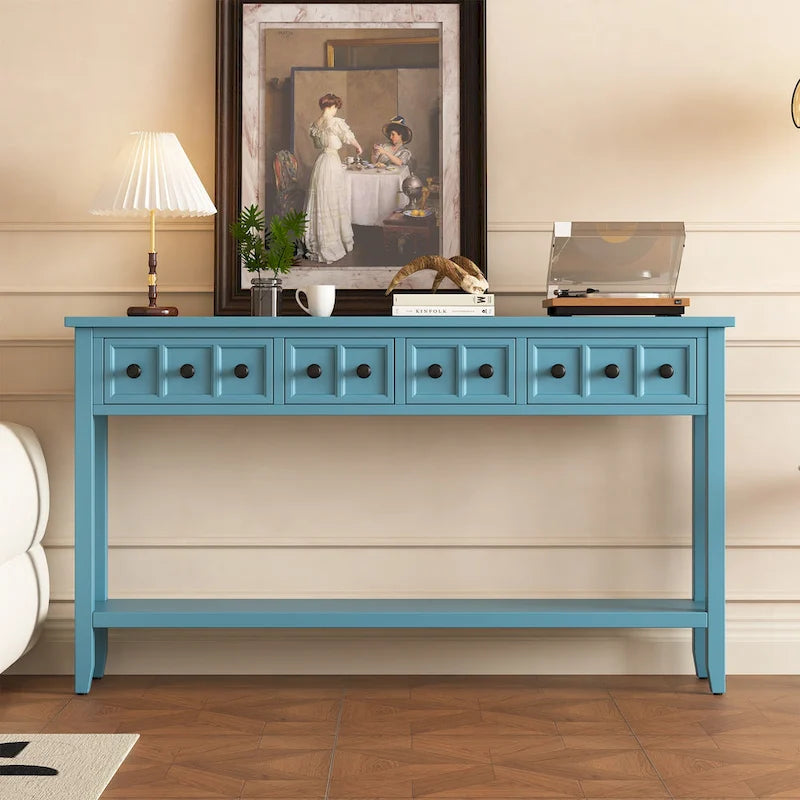 Rustic Entryway Console Table, 60 Long Sofa Table with two Different Size Drawers and Bottom Shelf for Storage