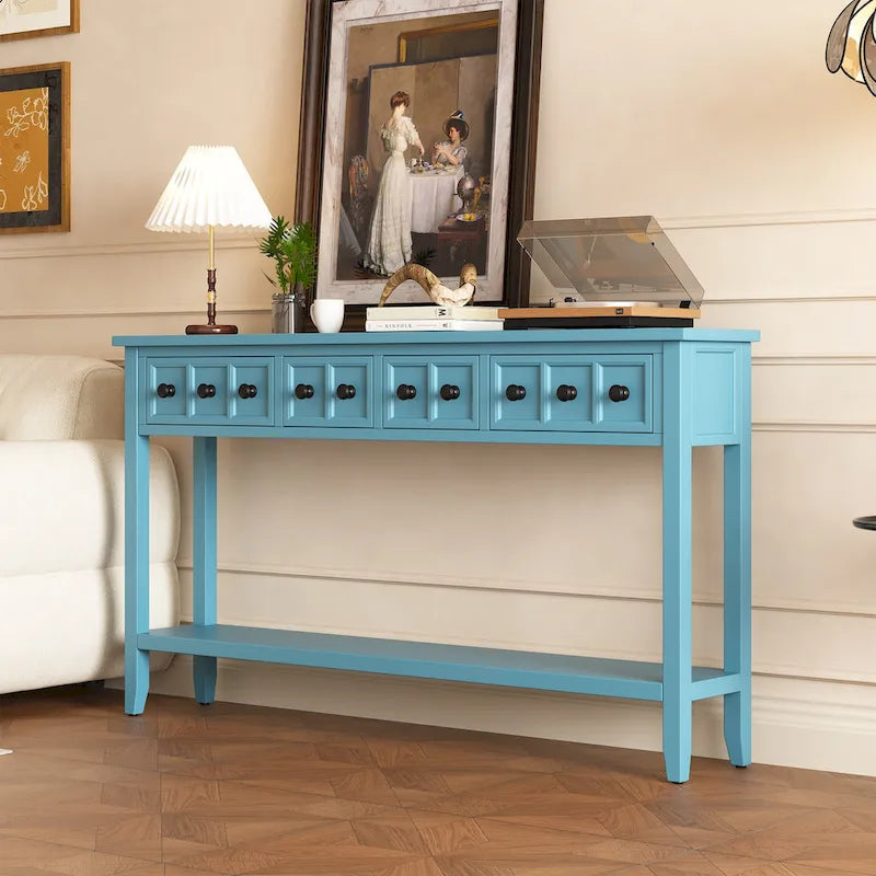 Rustic Entryway Console Table, 60 Long Sofa Table with two Different Size Drawers and Bottom Shelf for Storage