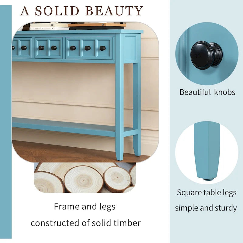 Rustic Entryway Console Table, 60 Long Sofa Table with two Different Size Drawers and Bottom Shelf for Storage