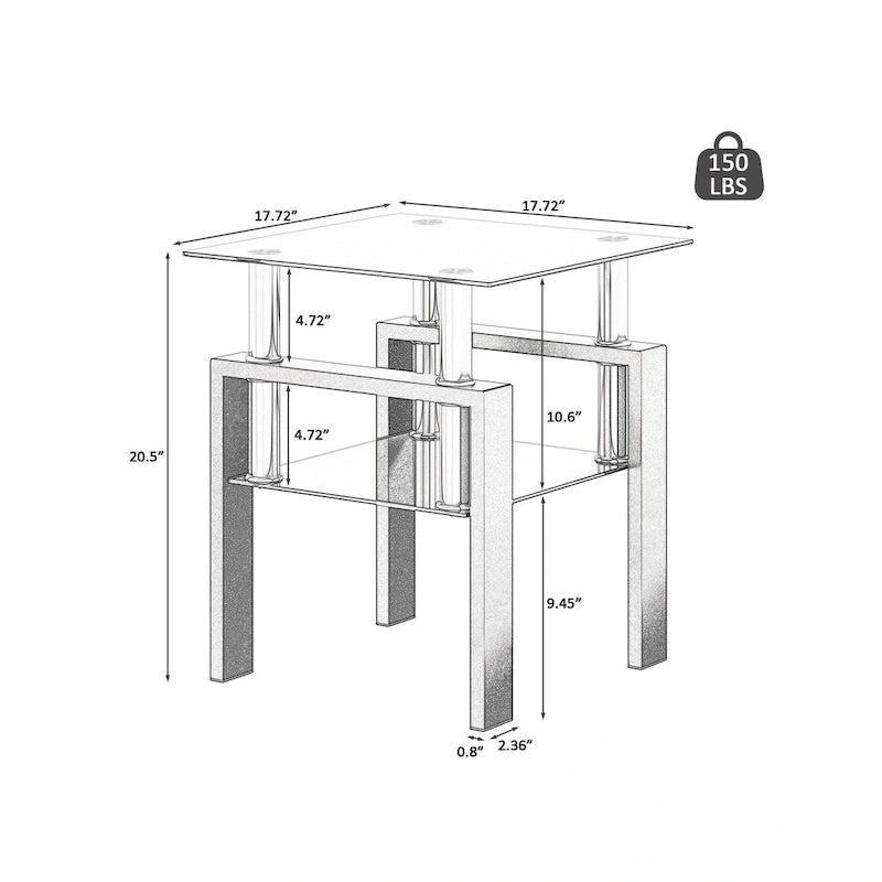 Set Of 2, Modern Tempered Glass Tea Table Coffee Table End Table
