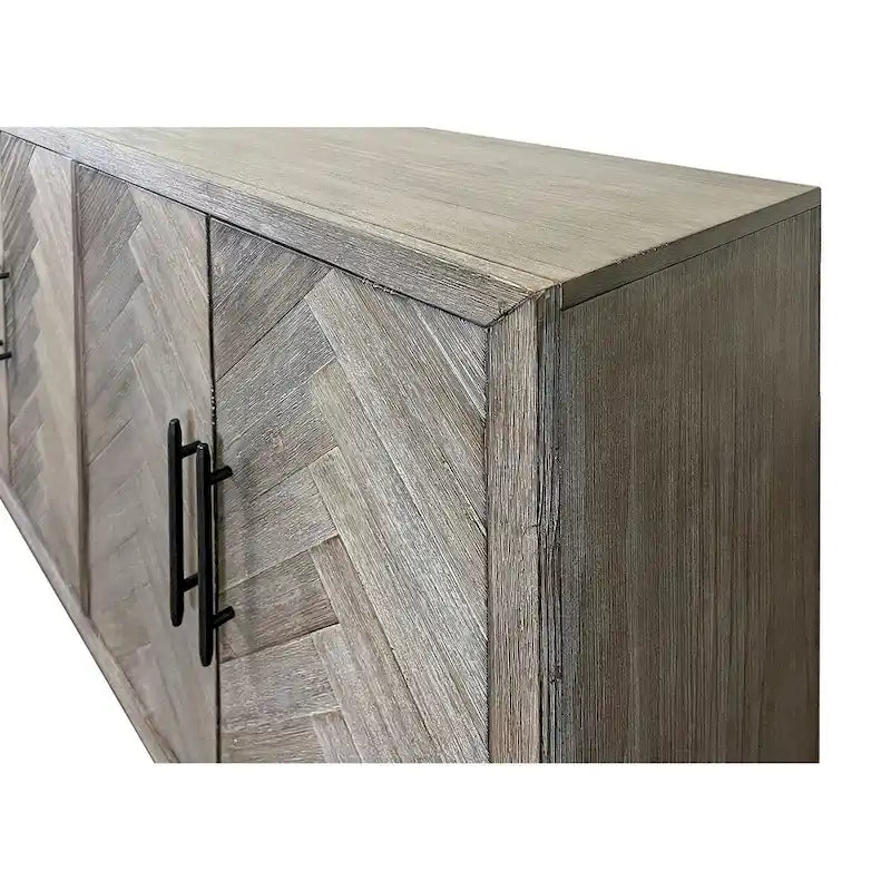 90 Six Door TV Console, Entertainment Stand, Wood Accent Cabinet, Fully Assembled, Gray - 90W x 32H x 16D