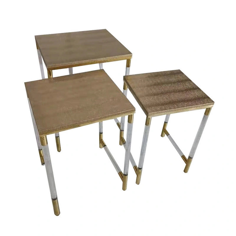 Set of 3 Nesting Side End Tables, Faux Leather Top, Clear Acrylic Legs