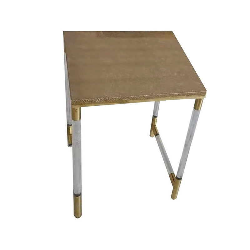 Set of 3 Nesting Side End Tables, Faux Leather Top, Clear Acrylic Legs