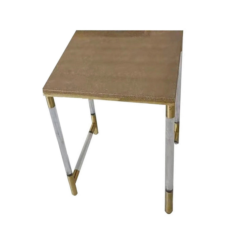 Set of 3 Nesting Side End Tables, Faux Leather Top, Clear Acrylic Legs