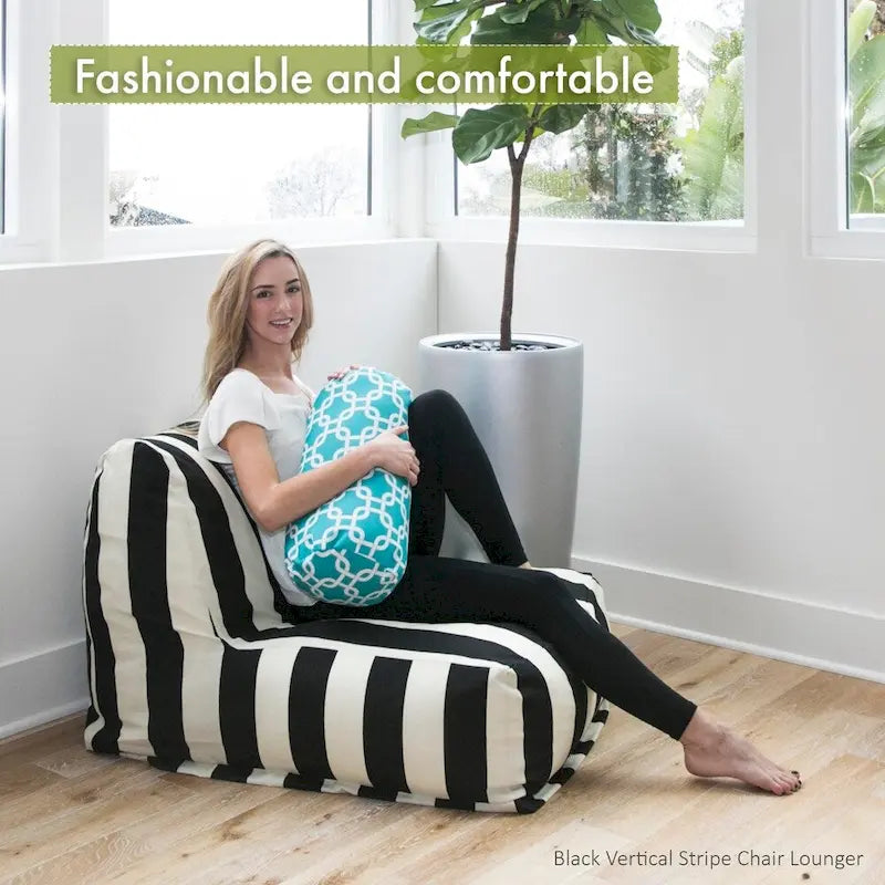Indoor Outdoor Yellow Vertical Stripe Bean Bag Chair Lounger 36 in L x 27 in W x 24 in H