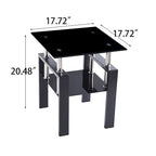 Tempered Black Glass Sofa Table, 2-Layers End Table With Storage