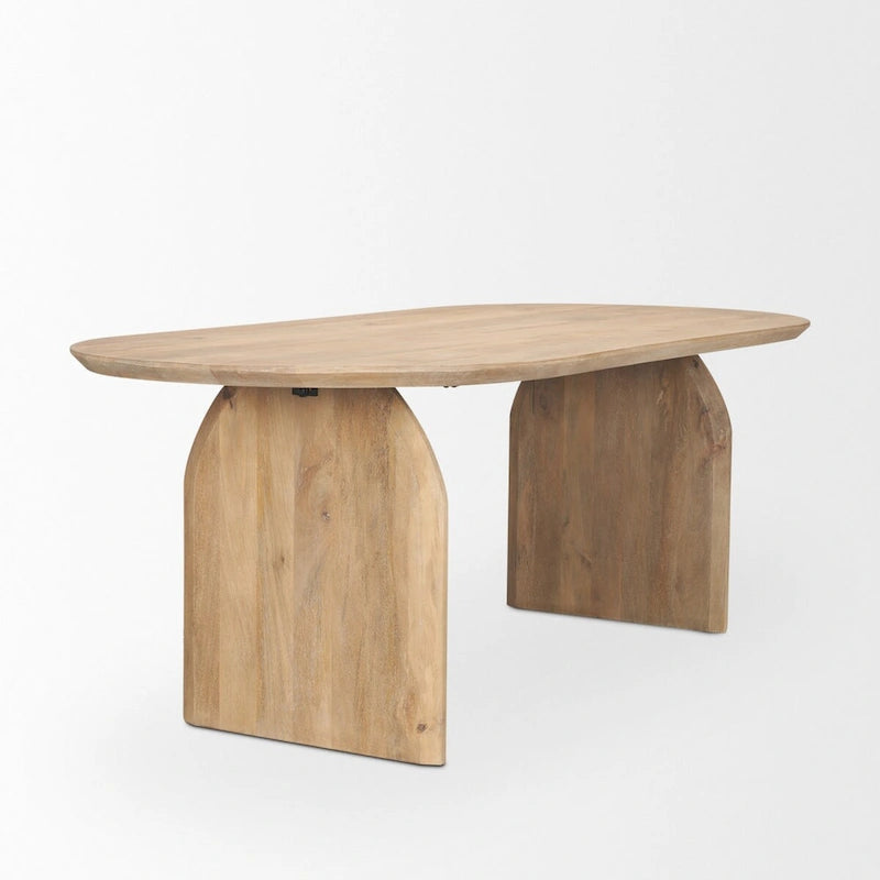 Oval Dining Table w/Light Brown Wood Top & Arched Legs - 86.5L x 39.0W x 30.0H