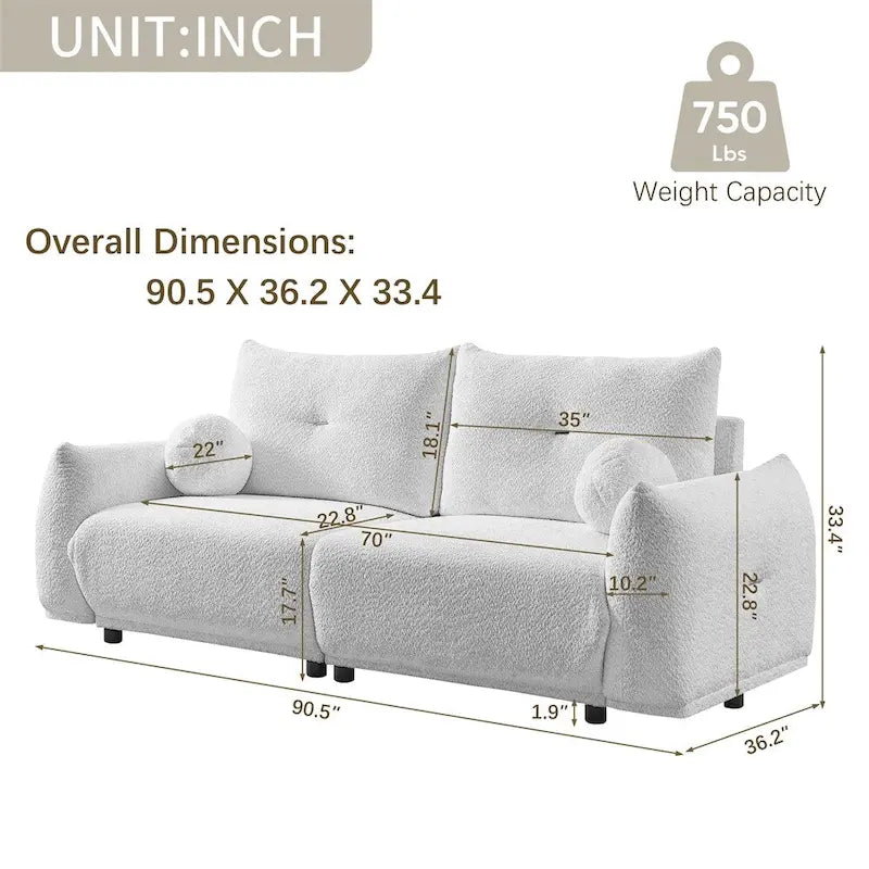 Lamb's Wool 2-Seater Cushion Sofa 90 Comfortable Sofa,w/2 Cushions