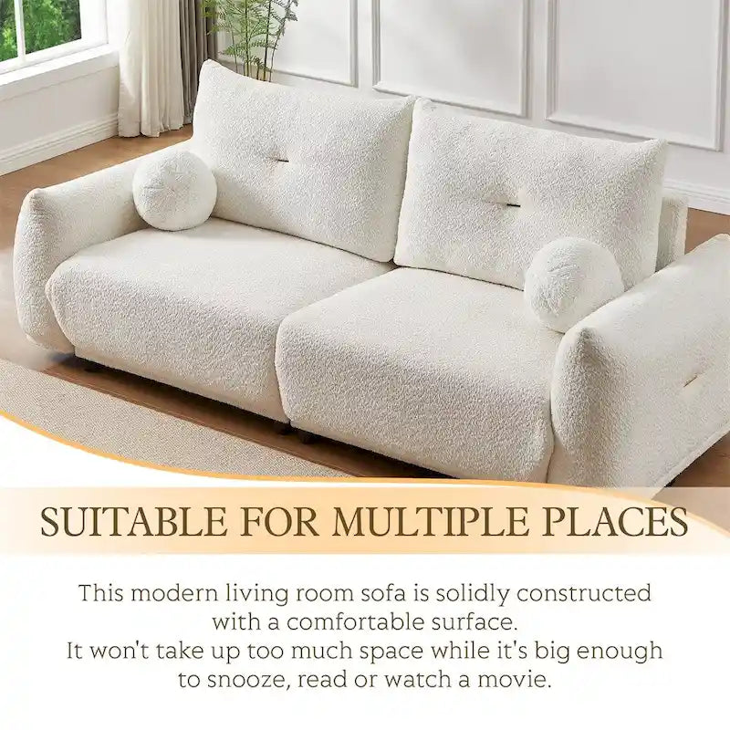 Lamb's Wool 2-Seater Cushion Sofa 90 Comfortable Sofa,w/2 Cushions