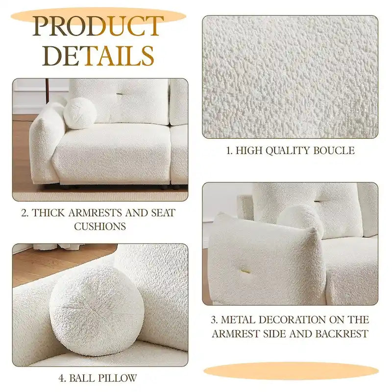 Lamb's Wool 2-Seater Cushion Sofa 90 Comfortable Sofa,w/2 Cushions