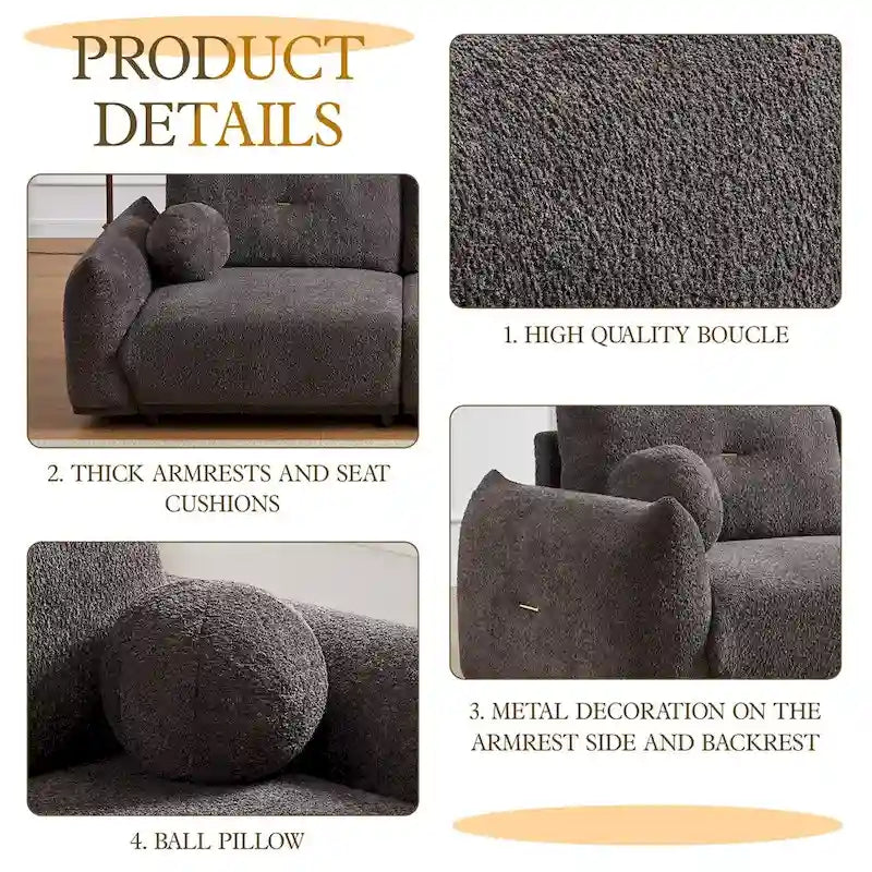 Lamb's Wool 2-Seater Cushion Sofa 90 Comfortable Sofa,w/2 Cushions