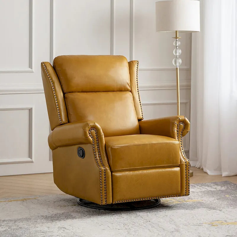 Viviana Traditional Genuine Leather Manual Swivel Glider Recliner by HULALA HOME