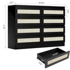 8 Drawer Rattan Double Storage Dresser for Bedroom
