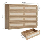 8 Drawer Rattan Double Storage Dresser for Bedroom