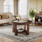 Brown/ White Wood Round 2-Tier Coffee Table for Living Room
